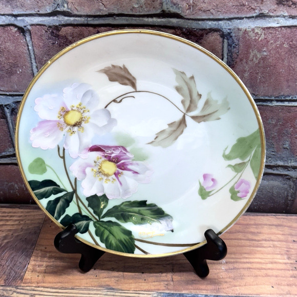 Antique PSL Imperial Austria Porcelain Hand Painted Flower 8" Plate Signed - Picture 1 of 9